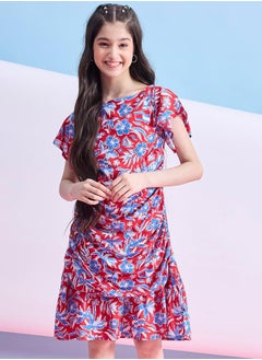 Stylo Bug Ruched Floral Print Knee Length Dress by Styli  - Image 1