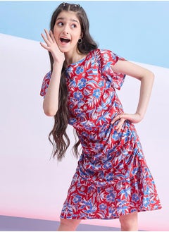 Stylo Bug Ruched Floral Print Knee Length Dress by Styli  - Image 3