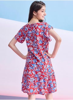 Stylo Bug Ruched Floral Print Knee Length Dress by Styli  - Image 4