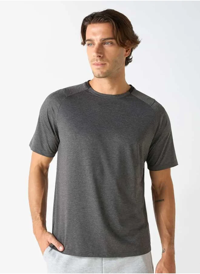 ادوت Textured Crew Neck T-shirt with Short Sleeves