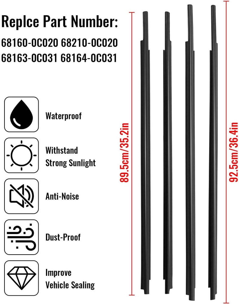 TIKSCIENCE Weatherstrip Window Moulding Trim Seal Belt for Toyota Sequoia 2008-2020 - Image 2