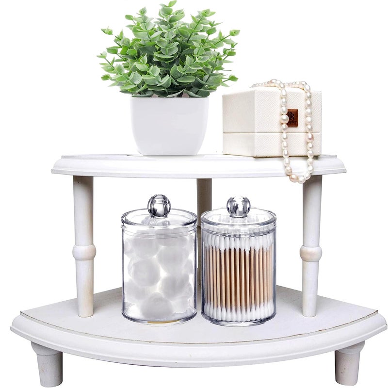 DD DEFINED DECO Defined Deco Kitchen Countertop Organizer-2 Tier Stackable Corner Shelf-White Bathroom Counter Organizer-Farmhouse Display Riser,Storage Pedestal Stand for Kitchen Counter Decor,Bathroom Storage Decor - Image 1