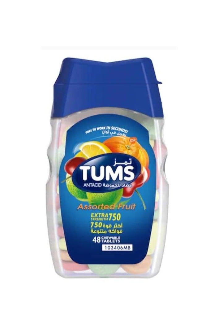 TUMS Extra Strength Antacid Chewable Tablets Assorted Fruit Flavour, Pack of 48's 