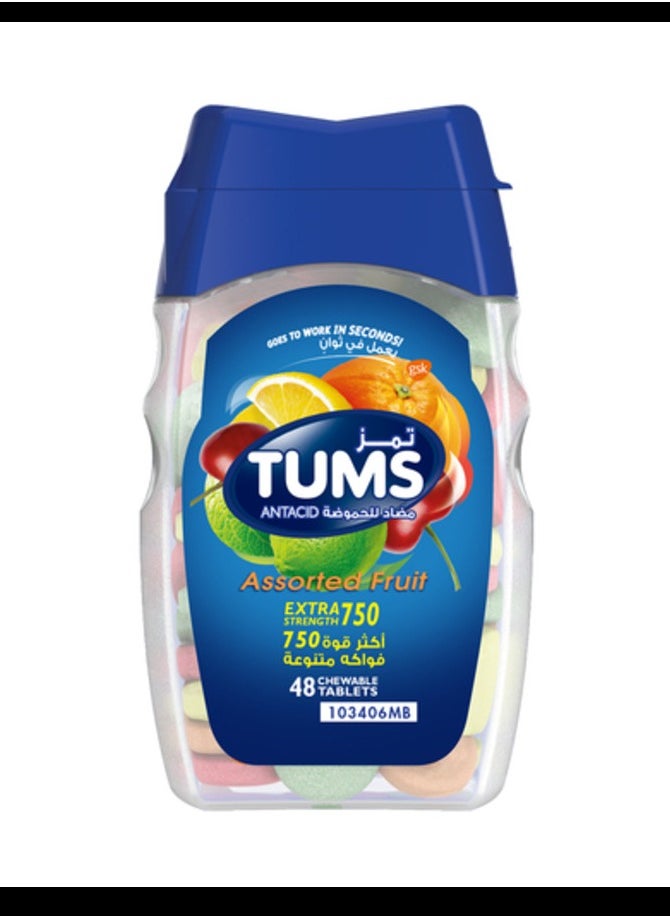 TUMS - Extra Strength Antacid Chewable Tablets Assorted Fruit Flavour, Pack of 48's - Image 1