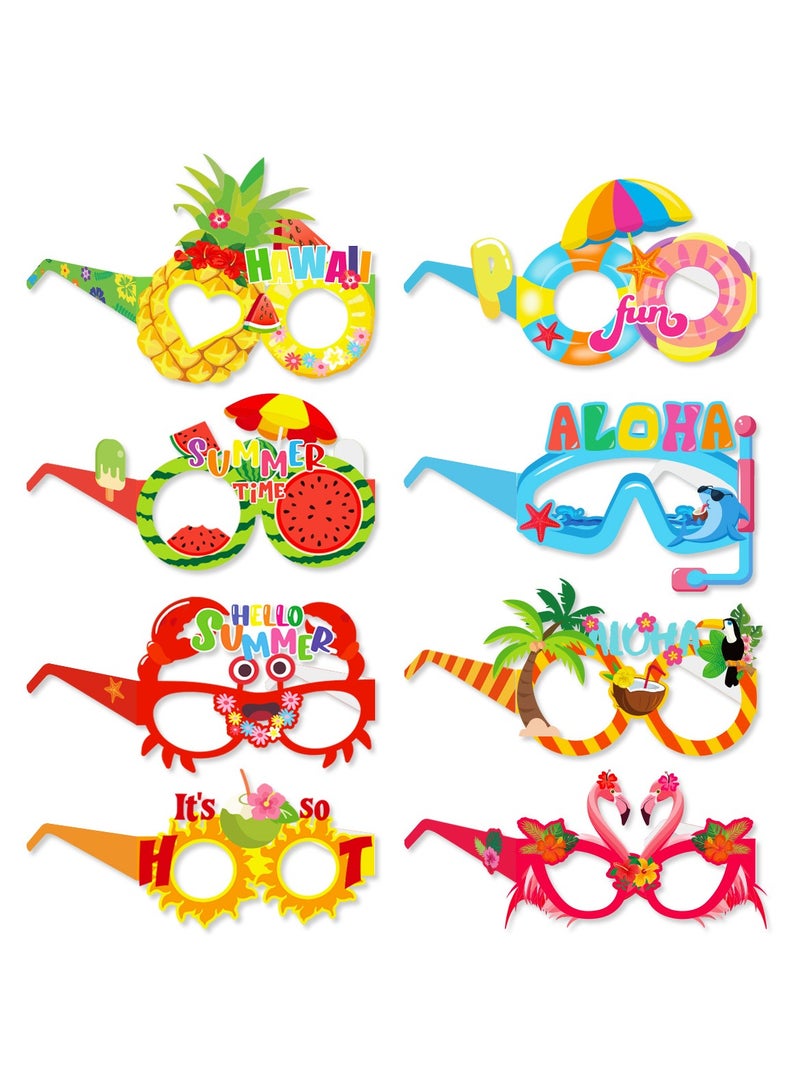 8 Pcs Tropical Paper Party Glasses Set - Hawaiian Fruit Fiesta Paper Eyewear Birthday Party Decoration Party Supplies - Image 1