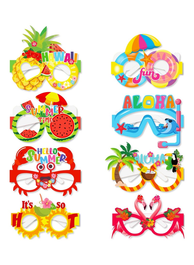 8 Pcs Tropical Paper Party Glasses Set - Hawaiian Fruit Fiesta Paper Eyewear Birthday Party Decoration Party Supplies - Image 3