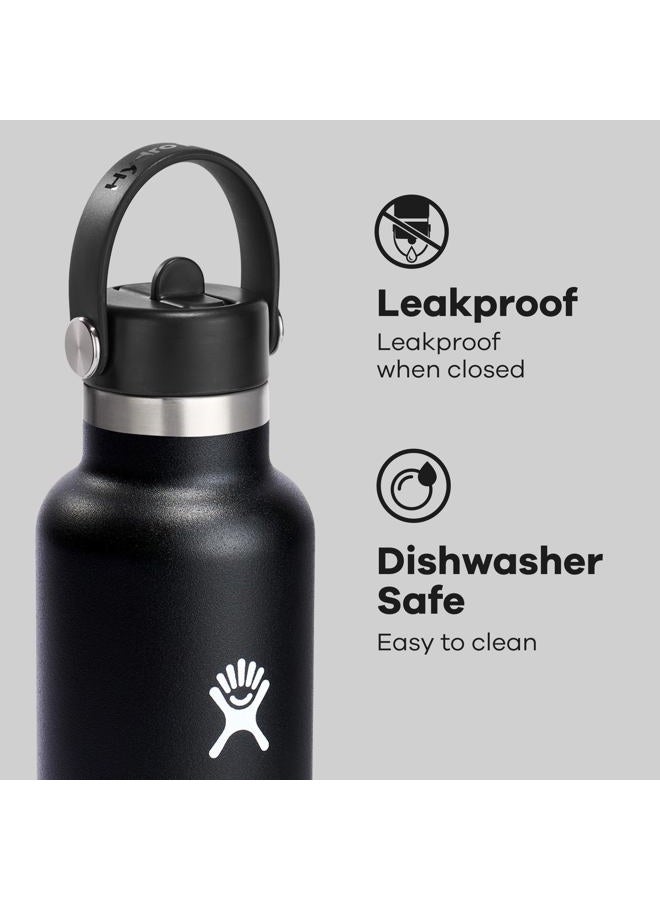 HYDRO FLASK - Water Bottle 709 ml (24 oz) with Flex Straw Cap - Vacuum Insulated Stainless Steel Reusable Water Bottle - Leakproof Lid - Hot and Cold Drinks - Standard Mouth - BPA-Free - Black - Image 4