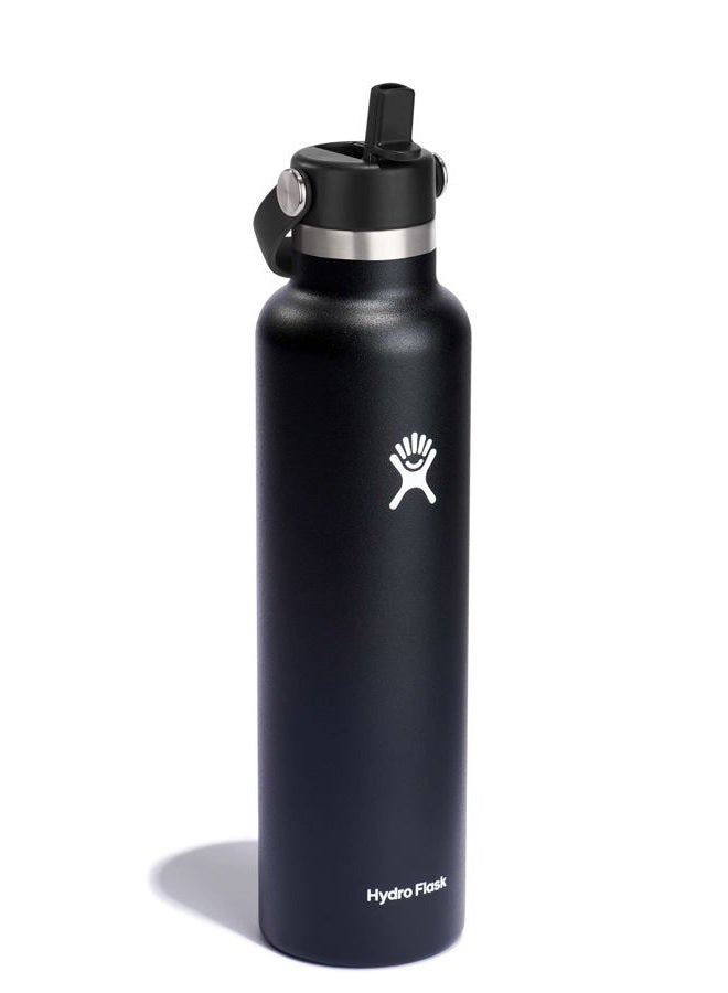HYDRO FLASK - Water Bottle 709 ml (24 oz) with Flex Straw Cap - Vacuum Insulated Stainless Steel Reusable Water Bottle - Leakproof Lid - Hot and Cold Drinks - Standard Mouth - BPA-Free - Black - Image 2