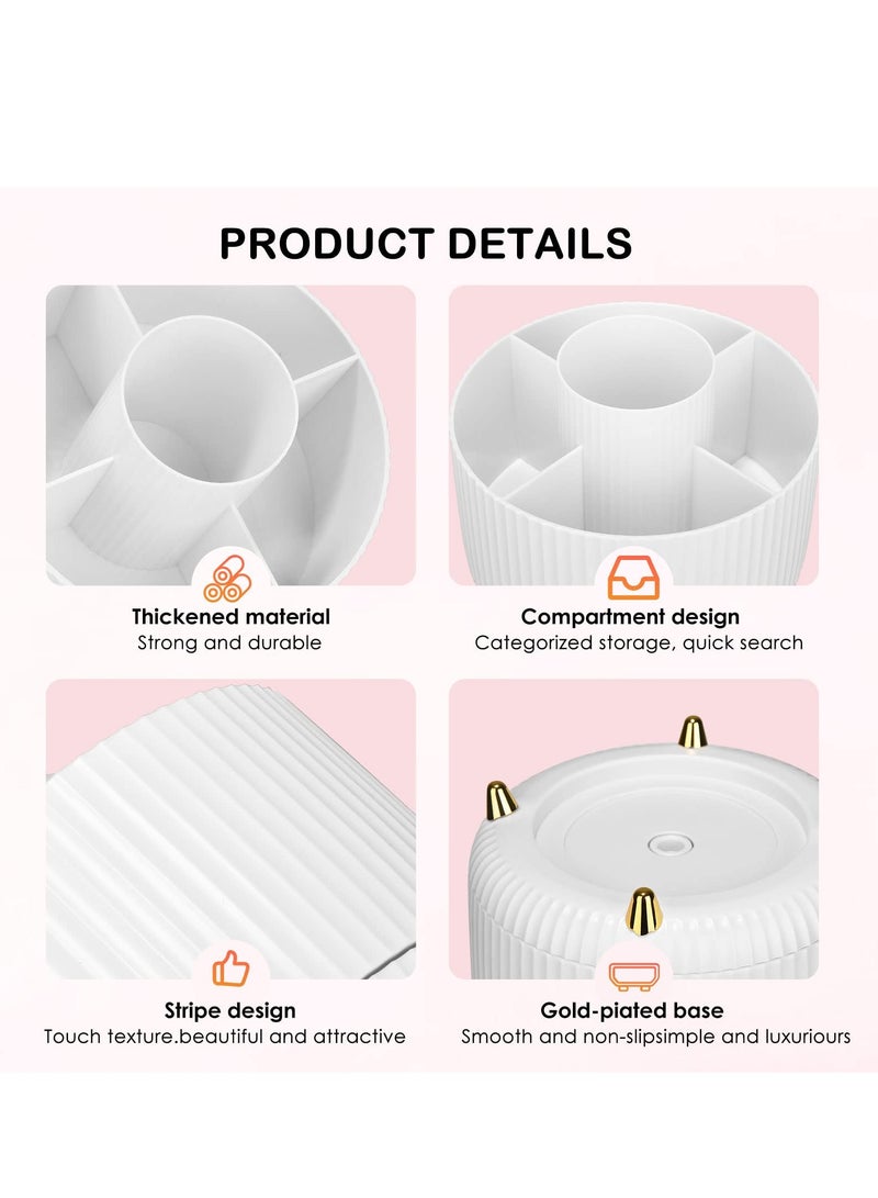 SYOSI Makeup Brush Holder, 360° Rotating Makeup Organiser, Cosmetic Shelf, Eyeshadow Brush, Lipstick Case, Cosmetic Organisers with 5 Compartments for Dressing Table, Bedroom, Bathroom (White) - Image 5