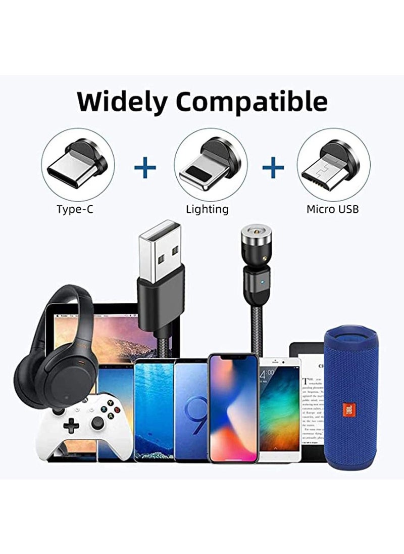 SYOSI - Charging Cable 360° & 180° Rotation Type Charging Cable, Nylon Braided Led Weak Magnet Charger Cable Fit for Micro Type-c iPhone Cable, Nylon and Thick Copper Core Black - Image 1