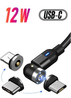 Charging Cable 360° & 180° Rotation Type Charging Cable, Nylon Braided Led Weak Magnet Charger Cable Fit for Micro Type-c iPhone Cable, Nylon and Thick Copper Core Black