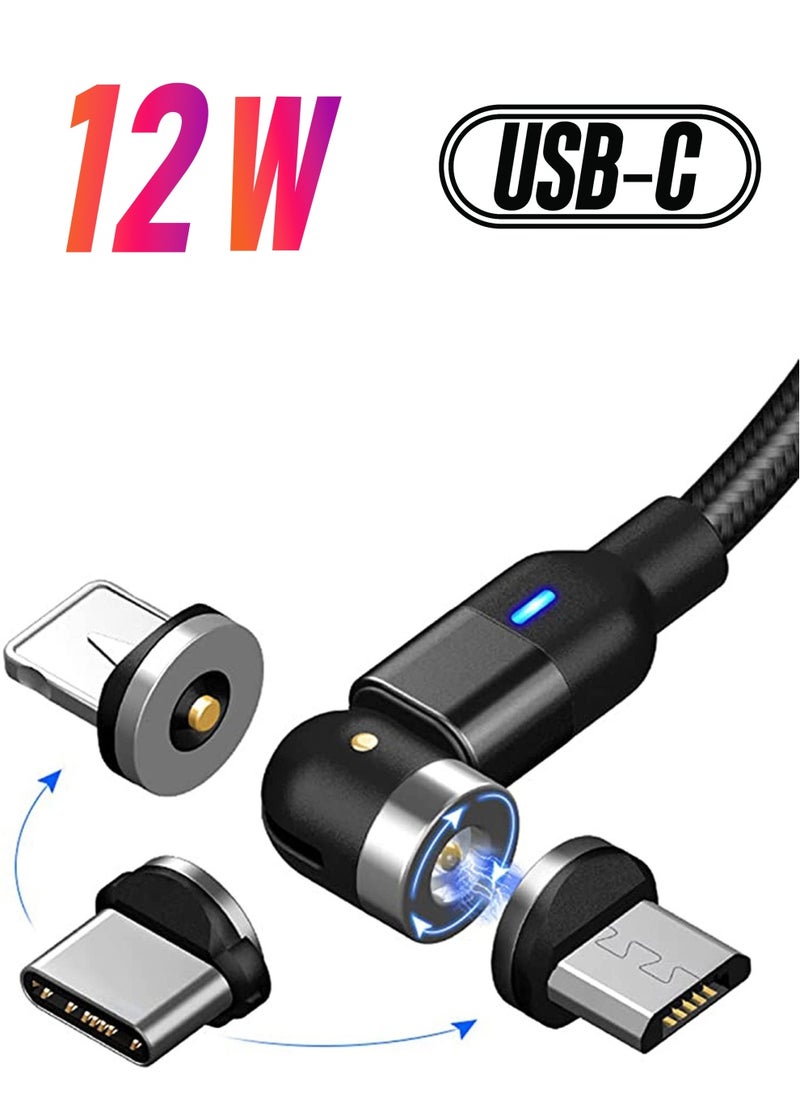 SYOSI - Charging Cable 360° & 180° Rotation Type Charging Cable, Nylon Braided Led Weak Magnet Charger Cable Fit for Micro Type-c iPhone Cable, Nylon and Thick Copper Core Black - Image 1