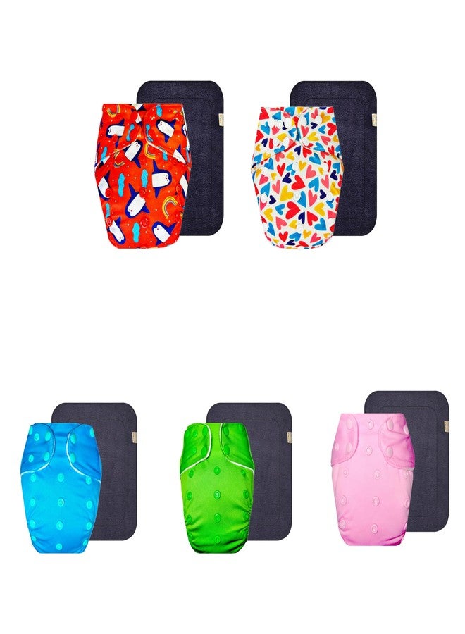 Dumbledo Premium Cloth Diaper with Gray Insert (Pack of 5) | Hypoallergenic | Breathable | Travel Friendly | Perfect for Indian Summers | 3 Months - 3 Years | Unisex Baby - Image 1