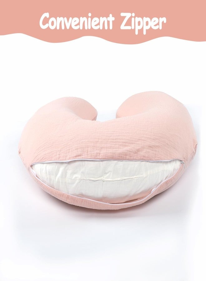Hooyax Muslin Nursing Pillow Covers Only, Soft and Breathable Nursing Covers for Breastfeeding Pillows, Adorable Infant Feeding Pillow slipcover for Baby Boy and Girls (Pink) - Image 3