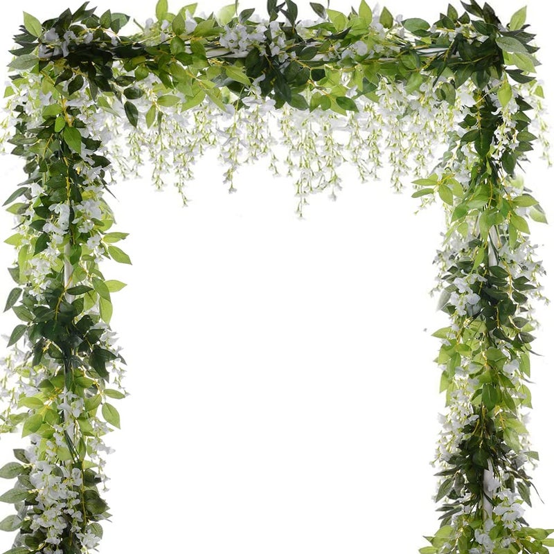 CLONG 5pack Wisteria Garland Flower Garland Artificial Flowers Wisteria Vines Fake Ivy Flowers Total 33ft White