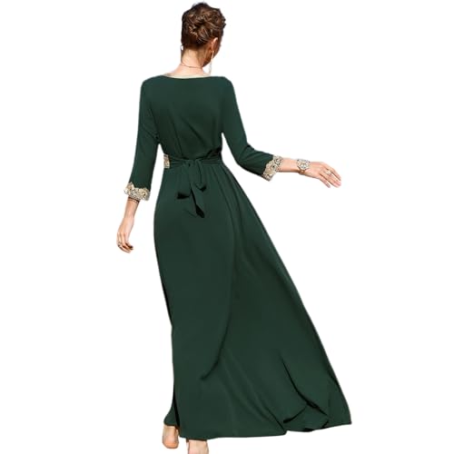 IDOPIP Embroidery Abayas for Women Muslim Moroccan Floral Maxi Kaftan Dresses Islamic Dubai Robe Arabic Dress Ramadan Eid Party Casual Evening Full Length Cover Gown Prayer Clothes Green S - Image 3