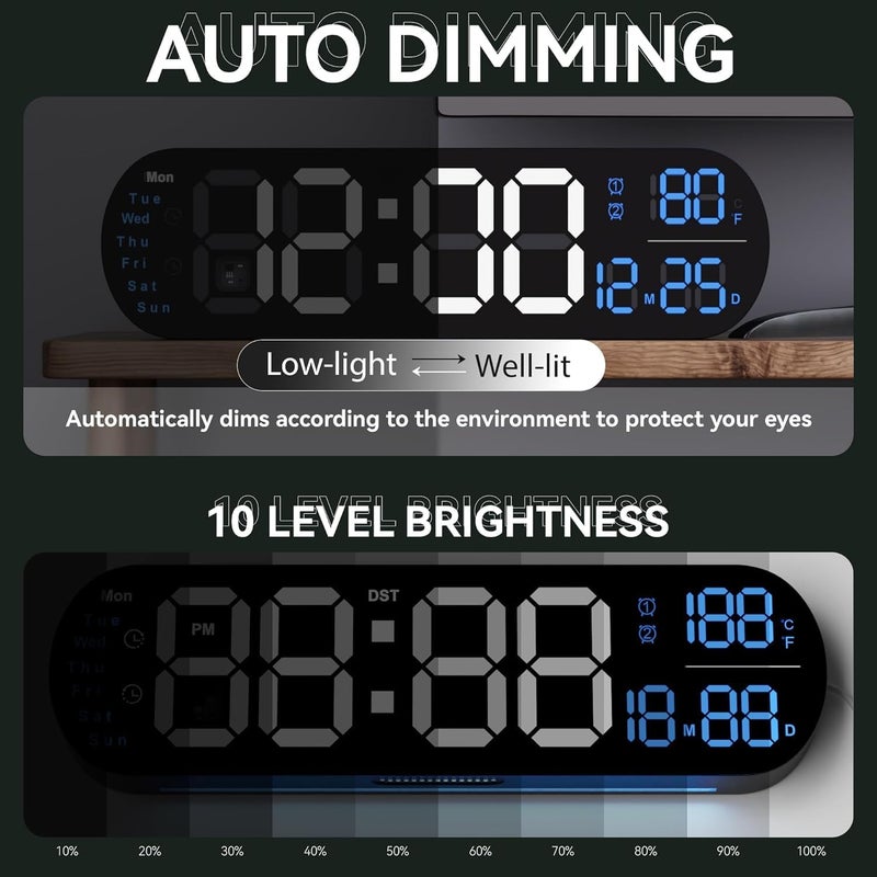 Astrometric 15-Inch Digital Wall Clock with Large LED Display – Remote Control, Auto-Dimming, Night Light, Date, Day, Temperature, DST Function – Ideal for Living Room, Bedroom (Digital Wall Clock 13.7 Inch) - Image 4