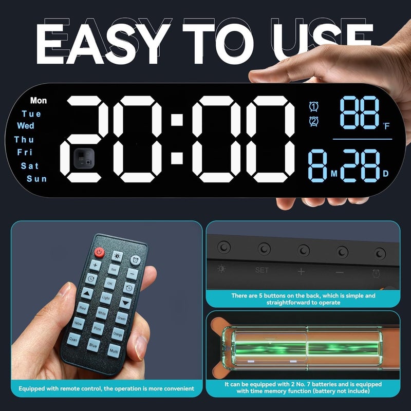 Astrometric 15-Inch Digital Wall Clock with Large LED Display – Remote Control, Auto-Dimming, Night Light, Date, Day, Temperature, DST Function – Ideal for Living Room, Bedroom (Digital Wall Clock 13.7 Inch) - Image 5