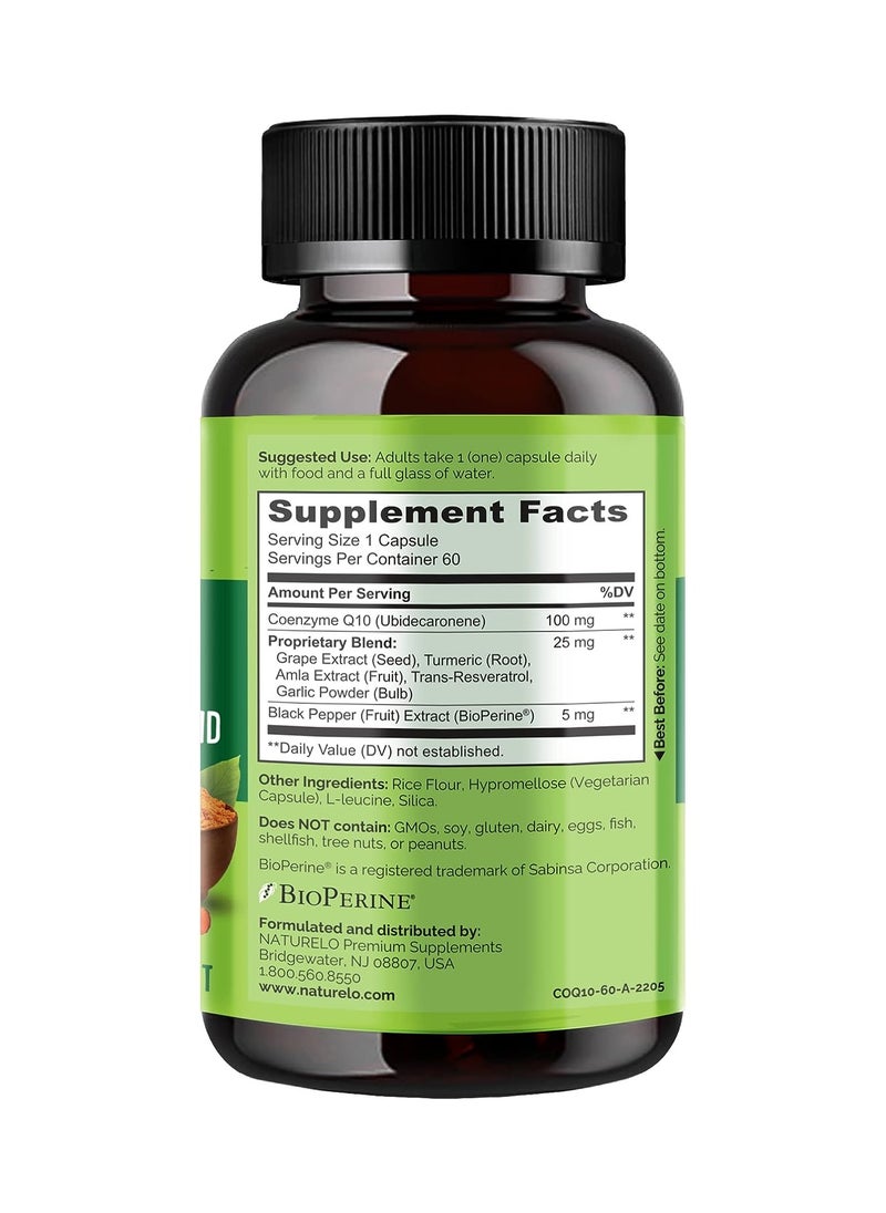 NATURELO Coq10 Whole Food - امتصاص معزز لدعم صحة القلب وإنتاج الطاقة مكمل غذائي 60 كبسولة نباتية  - Image 3