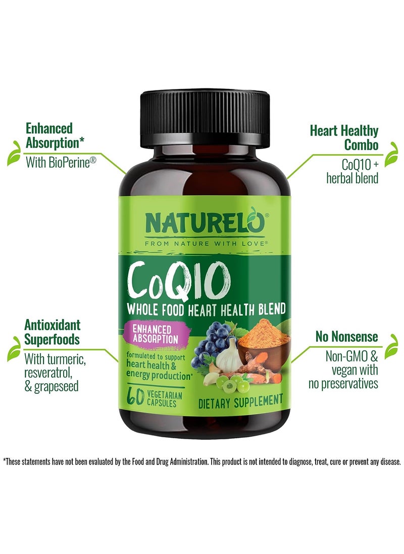 NATURELO Coq10 Whole Food - امتصاص معزز لدعم صحة القلب وإنتاج الطاقة مكمل غذائي 60 كبسولة نباتية  - Image 4