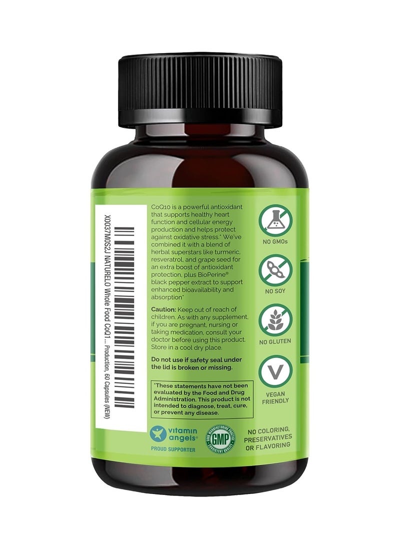 NATURELO Coq10 Whole Food - امتصاص معزز لدعم صحة القلب وإنتاج الطاقة مكمل غذائي 60 كبسولة نباتية  - Image 2