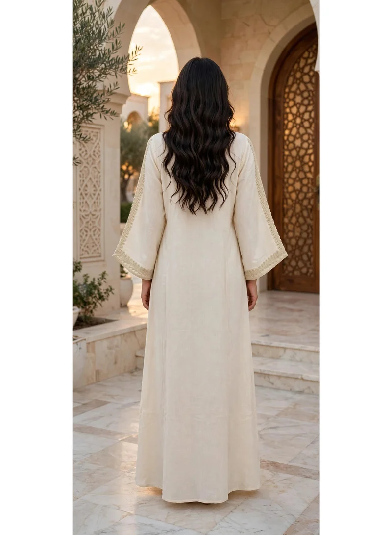 Ikkxa  Elegant Embroidered Jalabiya with Trumpet Sleeves for Women | Best Price UAE