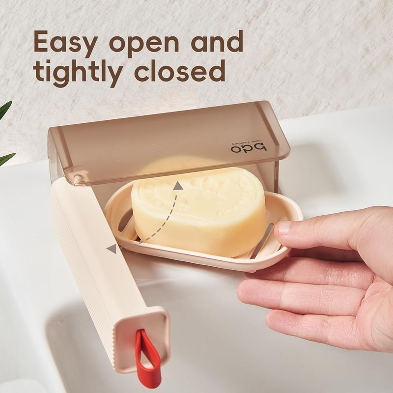 SHOTAY Compact Travel Soap Case, Leakproof Soap Box with Lid, Bar Soap Holder for Traveling, Portable Soap Box with Drainage Layer for Gym, School, Camping, Trip, Outdoor - Beige - 1pcs - Image 5