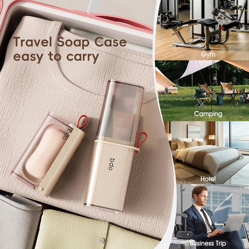 SHOTAY Compact Travel Soap Case, Leakproof Soap Box with Lid, Bar Soap Holder for Traveling, Portable Soap Box with Drainage Layer for Gym, School, Camping, Trip, Outdoor - Beige - 1pcs - Image 4