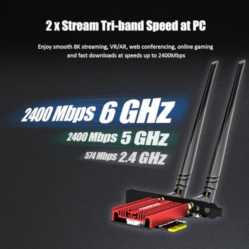 بطاقة AX5400 WiFi 6E PCIe مع حامل منخفض المستوى لأجهزة الكمبيوتر المكتبية، شريحة Intel AX210، 802.11ax، بلوتوث 5.3، تدعم Windows 11/10/Linux، ولا تدعم Mac OS/Windows 7/XP - Image 4