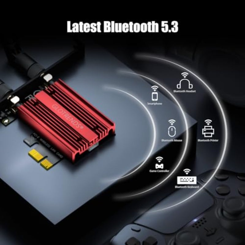بطاقة AX5400 WiFi 6E PCIe مع حامل منخفض المستوى لأجهزة الكمبيوتر المكتبية، شريحة Intel AX210، 802.11ax، بلوتوث 5.3، تدعم Windows 11/10/Linux، ولا تدعم Mac OS/Windows 7/XP - Image 5