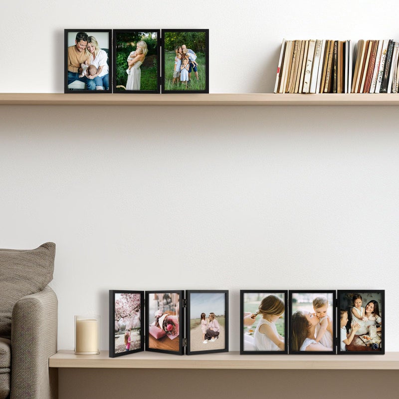 Space Art Deco 5x7 Triple Hinged Frames  3 Folding Picture Frame  Triptych Photo Frame  Stand Vertically on Desktop or Tabletop  Black - Image 5