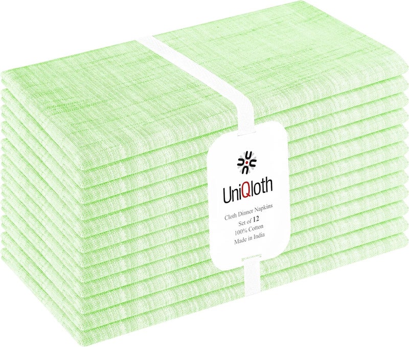 UniQloth Set of 12 Farmhouse Slub Textured Cloth Dinner Napkins Cotton  Soft Durable Washable Reusable  Ideal for Weddings Holidays Hotel Restaurant Parties Daily Use Dinner Napkins 18x18  Green - Image 1