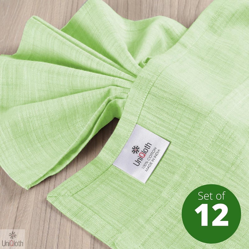 UniQloth Set of 12 Farmhouse Slub Textured Cloth Dinner Napkins Cotton  Soft Durable Washable Reusable  Ideal for Weddings Holidays Hotel Restaurant Parties Daily Use Dinner Napkins 18x18  Green - Image 2