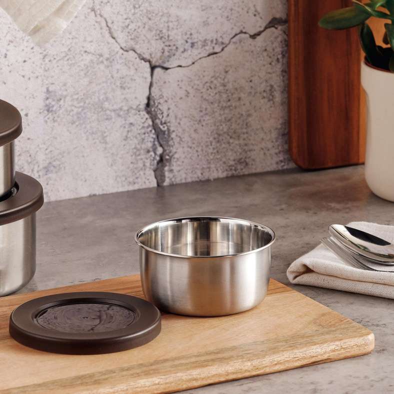 Pan Home صندوق غداء دائري من الفولاذ المقاوم للصدأ 260 مل - كروم