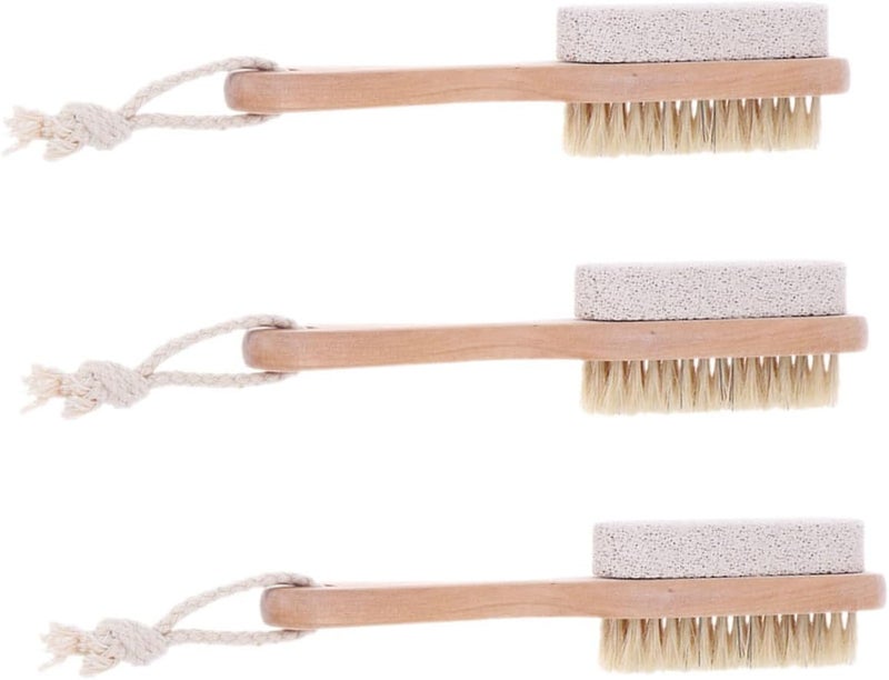 3pcs Dual-Side Foot Care Brush with Natural Bristles and Pumice Stone, Dead Skin Remover Scrubber for Feet, Shower Exfoliator Tool for Pedicure and Callus Removal - Image 1