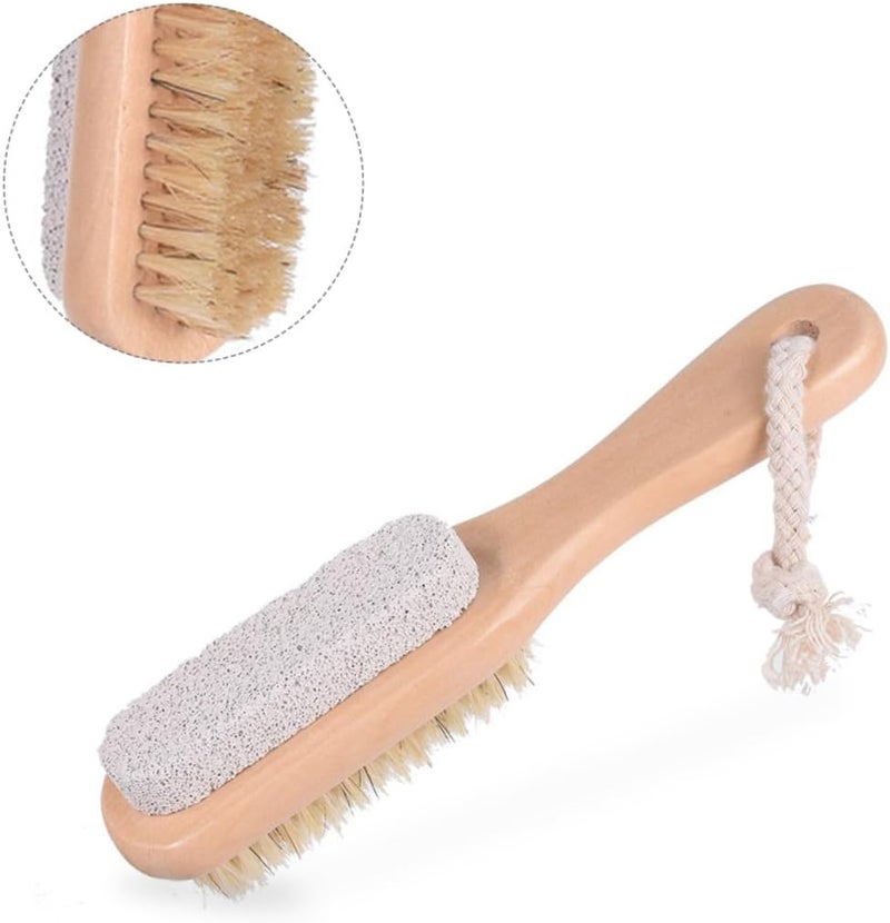 3pcs Dual-Side Foot Care Brush with Natural Bristles and Pumice Stone, Dead Skin Remover Scrubber for Feet, Shower Exfoliator Tool for Pedicure and Callus Removal - Image 3