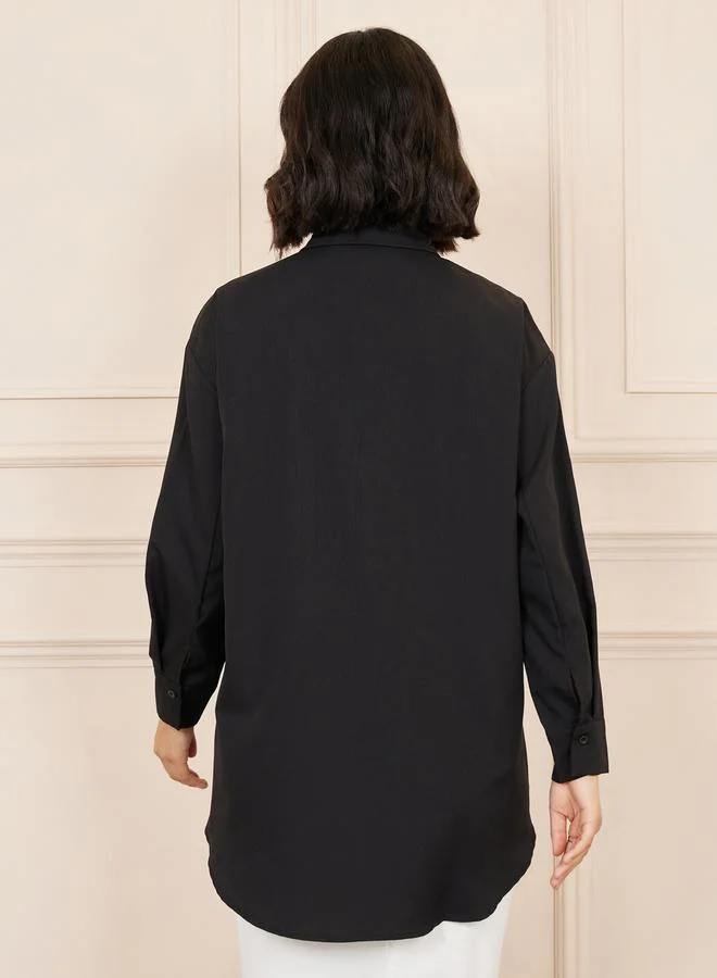 Styli Oversized Embellished Pocket Detail Shirt