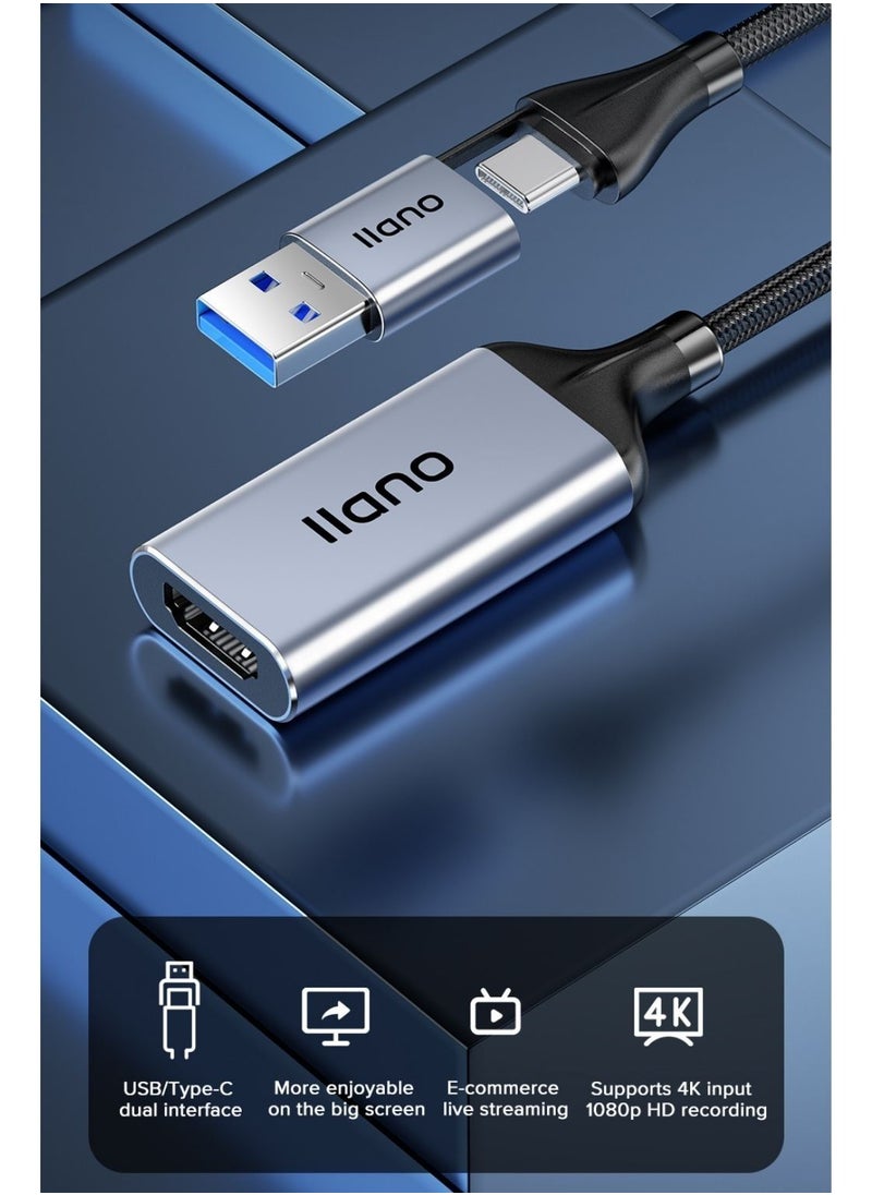 llano - 2 in 1 USB A/Type-C Video Capture Card Game Live Streaming Recording Device Video Collector 1080P 4K HDMI to USB Type-C Recorder Device for Live Streaming Conference Broadcasting Game Camera - Image 1