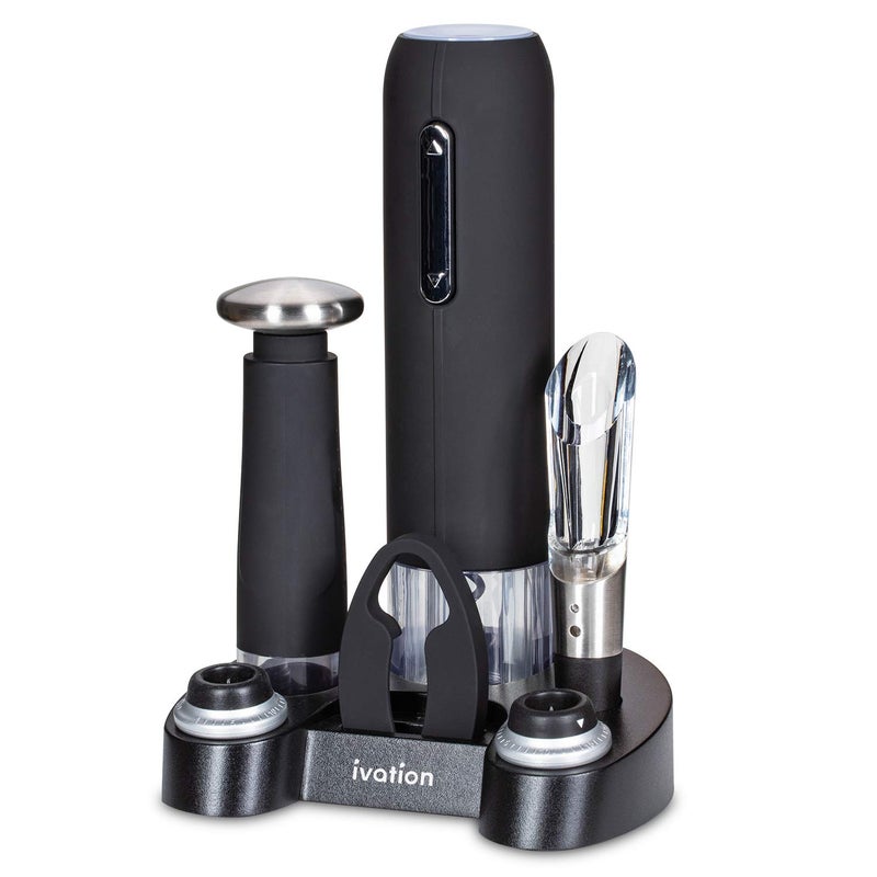 Ivation Wine Gift Set  Includes Electric Opener Aerator Vacuum Preserver 2 Stoppers Foil Cutter  Charging Base