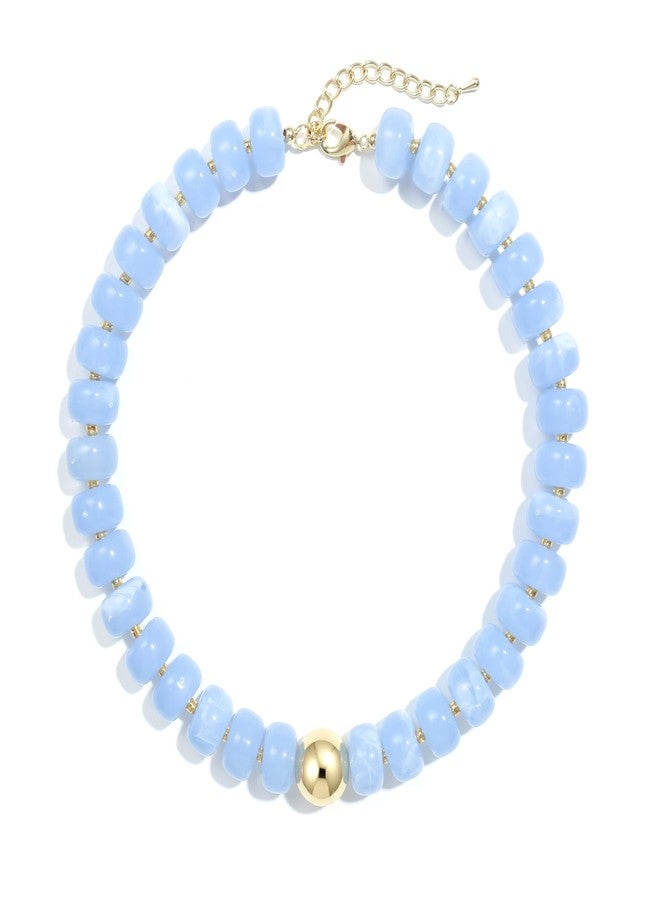 Badu Blue Colorful Chunky Beaded Choker Necklace, Acrylic Colorful Bead Statement Necklaces, Adjustable Summer Beach Jewelry Gift for Women - Image 1
