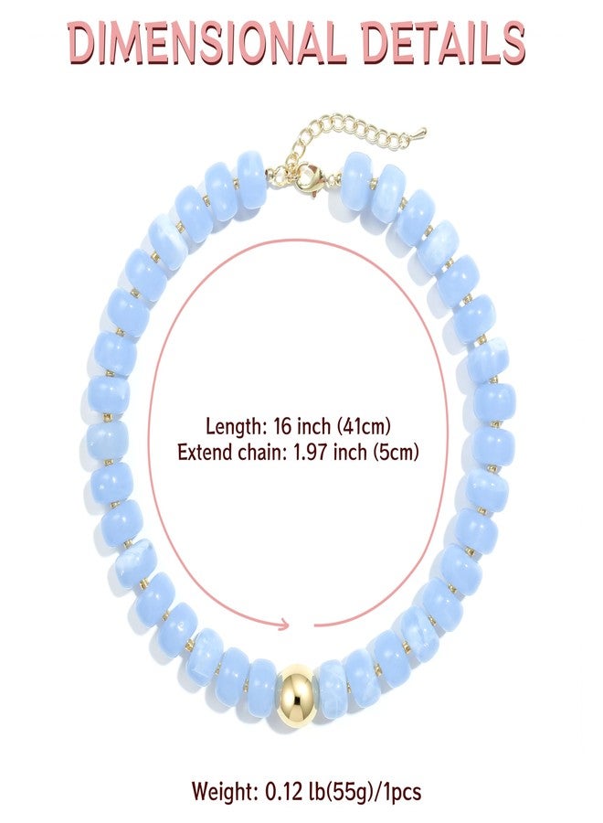 Badu Blue Colorful Chunky Beaded Choker Necklace, Acrylic Colorful Bead Statement Necklaces, Adjustable Summer Beach Jewelry Gift for Women - Image 2