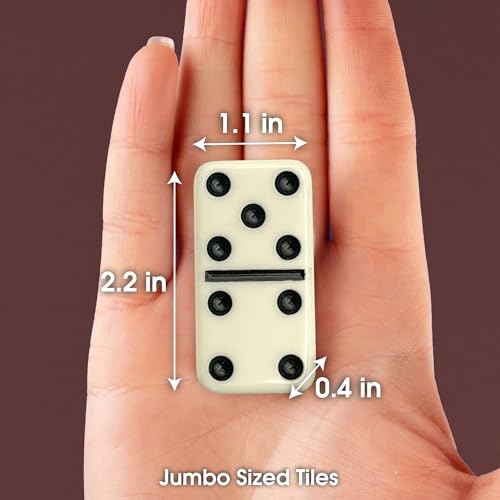 CHH Black/Cream Color Double 6 Jumbo Size Domino Tiles – Premium Set of 28 Ivory Dominoes – Classic Family Game in Cardboard Box - Image 3