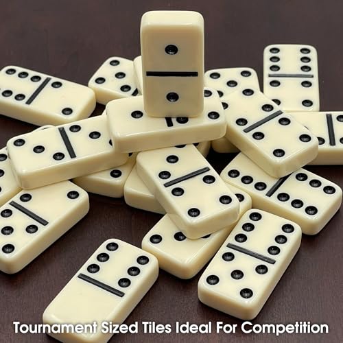 CHH Black/Cream Color Double 6 Jumbo Size Domino Tiles – Premium Set of 28 Ivory Dominoes – Classic Family Game in Cardboard Box - Image 4