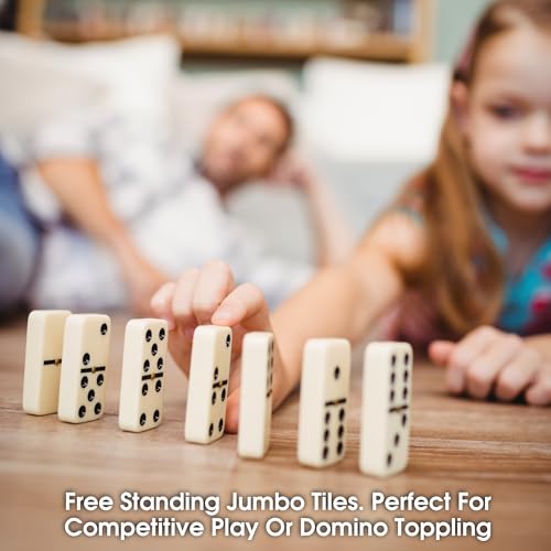 CHH Black/Cream Color Double 6 Jumbo Size Domino Tiles – Premium Set of 28 Ivory Dominoes – Classic Family Game in Cardboard Box - Image 5