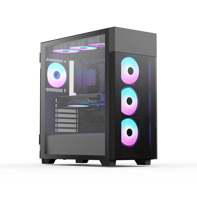 Rosewill FBM-X7 ATX Mid Tower Case - Hinged Tempered Glass Side Panel, High Airflow, 4X PWM ARGB Fans, Pre-Installed 650W 80+ Gold ATX 3.1 Power Supply - Black - Image 2