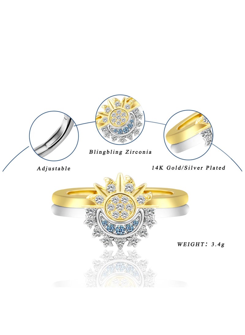 Generic - Sun and Moon Ring set stackable rings for women,adjustable celestial jewelry anillos para mujer matching rings as friendship rings for best friend gifts,sun moon stacking rings for teen girls - Image 1