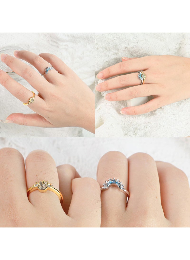 Generic - Sun and Moon Ring set stackable rings for women,adjustable celestial jewelry anillos para mujer matching rings as friendship rings for best friend gifts,sun moon stacking rings for teen girls - Image 1