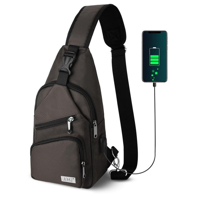 AMJ Crossbody Sling Bag Men Women, Casual Shoulder Backpack, Chest Daypack Satchel for Hiking Travel (Small, Brown) - Image 1