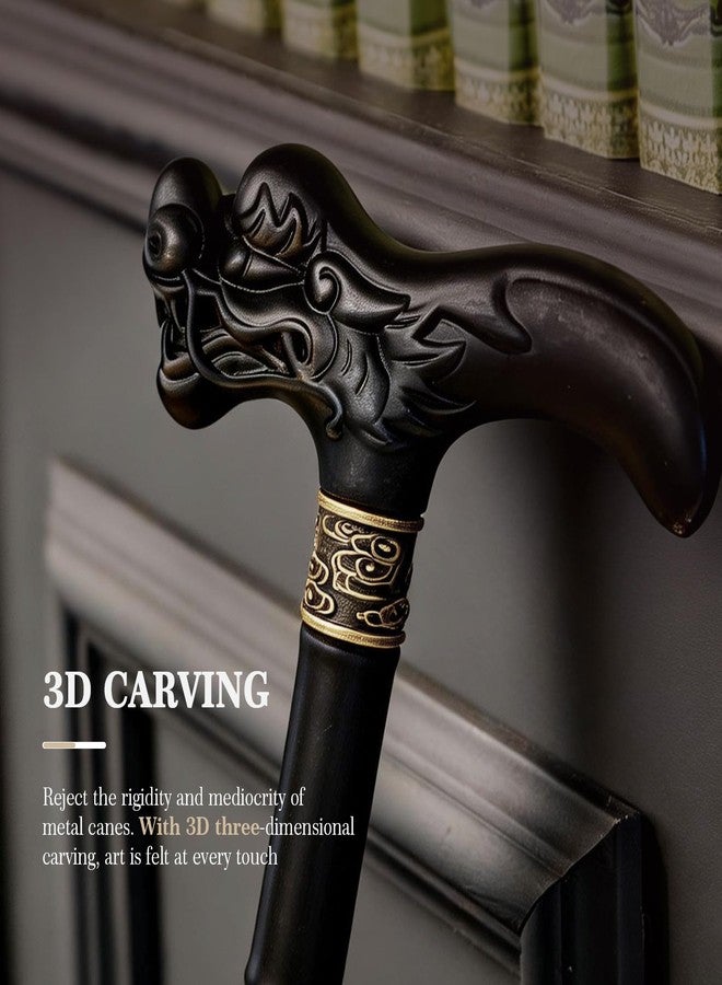 ispuoocti Wooden Walking Cane, 3D Dragon Engraved Cane Support up to 400 lb, Canes for Seniors Men Women of Different Heights (Black Brown 35") - Image 3