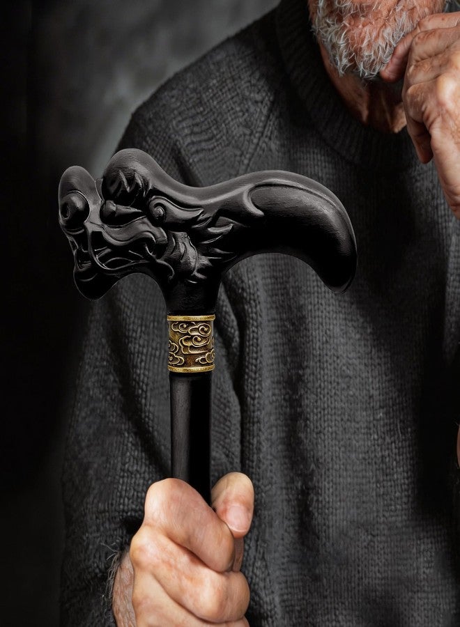 ispuoocti Wooden Walking Cane, 3D Dragon Engraved Cane Support up to 400 lb, Canes for Seniors Men Women of Different Heights (Black Brown 35") - Image 5